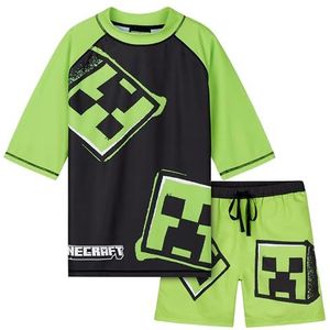 Minecraft Korte zwembroek voor kinderen, 2-delige badset, cadeau, Lichtgroen / zwart, 5-6 jaar