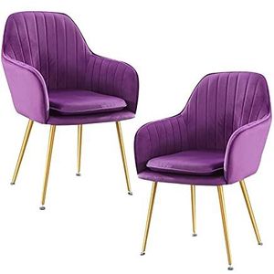 GEIRONV Fluwelen Keuken Stoel Set van 2, Verstelbare Antislip Foot Fauteuil voor Woonkamer Appartement Make-up Stoel 52 × 46 × 85cm Eetstoelen (Color : Purple)