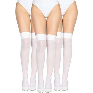 LORES Multipack dames microvezel ondoorzichtige kniekousen boven de knie dij hoge lange warme sok voor meisjes cosplay kousen 60 DEN, 3 paar, Bianco, Eén Maat