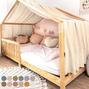 lilimaus Hemelbedgordijn met gouden applicatie (in 12 kleuren), van mousseline van 100% katoen, decoratief, voor meisjes en jongens, gordijn