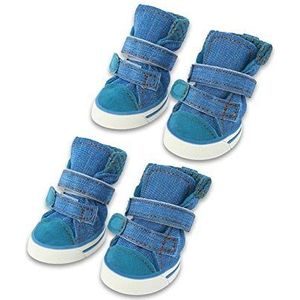 Hongtai 4 Stuks/Set Honden Winter Boots Sport Dog Schoenen For Chihuahua Denim Canvas Sneakers Anti Slip Pet Schoenen For Kleine Honden (Color : Blue, Size : 4)