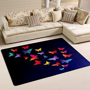 Gebied tapijten 100 x 150 cm, kleurrijke vlinder donkerblauw kantoormatten print flanel mat tapijt groot woonkamer tapijt, voor achtertuin, slaapkamer