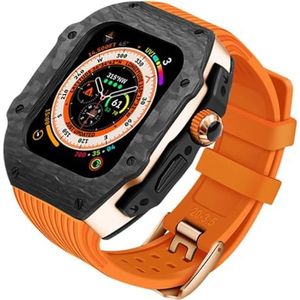 OFWAX Koolstofvezel Horloge Case Fluor Rubber Strap, Voor Apple Watch Ultra 8 7 6 5 4 SE, Sport Horloge Case Rubber Band Mod Kit, Voor Iwatch Series 44mm 45mm Vervanging Accessoires, 44mm, agaat