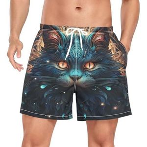 Niigeu Halloween Magic Black Cat mannen zwembroek shorts sneldrogend met zakken, Leuke mode, M