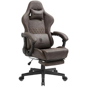 Dowinx verstelbare gaming chair PC-bureaustoel met voetsteun, game stoel met massage-lendensteun, ergonomische PU-gamingstoel met hoofdsteun (Bruin)