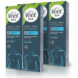 X5 Veet For Men Ontharingscrème voor mannen, gevoelige huid, voor borst, benen en arm, 200 ml, 5 verpakkingen, maxi-formaat