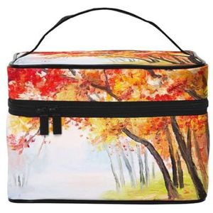 Make-uptas, grote make-uptas, draagbare reistas leer waterdicht voor vrouwen meisjes, herfst bos oranje bladeren, zoals afgebeeld, Eén maat