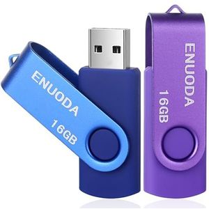 ENUODA USB Stick 16GB 2 Stuks USB 2.0 Memory Stick Hoge Snelheid Thumb Drives (Paars Blauw)
