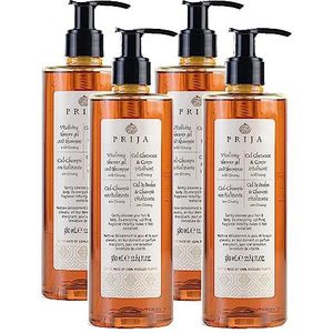 Prija Ginseng Douche-shampoo, vitaliserende lichaams- en haarreiniger, 100% natuurlijk, veganistisch vriendelijk, dermatologisch getest (4 stuks)