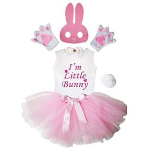 Petitebelle Bling I'm Little Bunny Roze Masker Handschoenen Shirt Rok Meisje 6st Kostuum (1-2 Jaar)