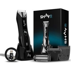Intieme scheerapparaat man, haartondeuse heren, scheerapparaat heren intieme zone, lichaamsscheerapparaat, 2-in-1 bodygroomer, Shav 2, waterdicht, nat droog, LED, USB-C, huidvriendelijk (Zwart)