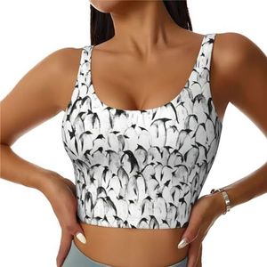 Stijlvolle menigte van pinguïns patroon print comfortabel vrouwen sport vest yoga workout vest voor vrouwen lichtgewicht zomer, Zwart, S