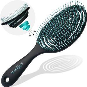 marQus Bio-haarborstel zonder trekken met unieke dubbele spiraalveer en extra borstelharen voor optimale drukverdeling en verzorging. Ontwarrende borstel voor elk haartype