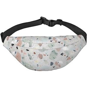 Terrazzo Marmer Pastel Fanny Packs voor Vrouwen Mannen, Lichtgewicht Verstelbare Heuptas voor Reizen Wandelen Fietsen, Zwart, Eén maat