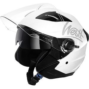 Westt Jethelm met vizier en zonneklep, motorhelm voor dames en heren, scooterhelm, bromfietshelm, bromfiets, chopper, halve helm, open-face-helm, ECE-certificaat