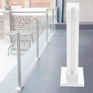 Trapleuningen, balusters, leuning, 10 mm, wit, veiligheidsglas, balustradesysteem, vierkante leuningpalen met bevestigingen voor dek en trappen voor binnen en buiten (eindpaal, hoogte 135 cm)