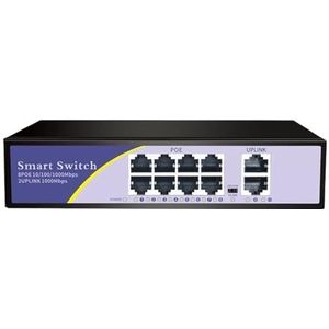 SOEWGAIJI 10-Port Gigabit Poe Switch 48V VLAN 10/100/1000Mbps 8 Poe Ports 1000M 2 Ports Uplink Netwerkschakelaar (Kleur: A-Model)