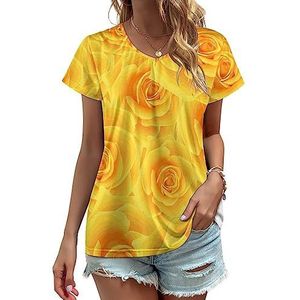 Yellow Rose Dames V-hals T-shirts Leuke Grafische Korte Mouw Casual Tee Tops L