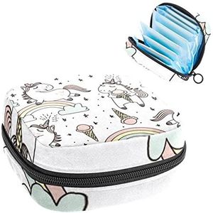 Maandverband Opbergtas, Menstruatie Cup Pouch Tampon Bag, Periode Pads Houder Organizer voor Vrouwen Meisjes, Magic Unicorn Rainbow en Ice Cream