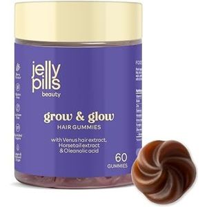Jelly Pills Anti-Haaruitval Gummies met Biotine, Culantrillo & Paardenstaart – 60 Vegan Gummies – Zonder Suiker – Frambozensmaak – Voor Sterker & Glanzender Haar