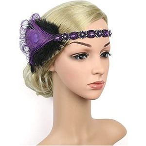 Veer Hoofdband 1920s Vintage Hoofddeksel Vrouwen Veer Flapper Hoofdband Gatsby Hoofdtooi Party Bruiloft Haaraccessoires Carnaval Veer Hoofdband (Color : Purple, Size : Taille unique)