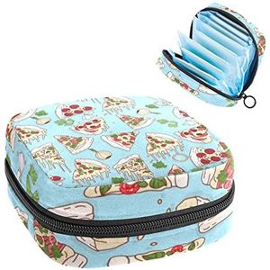 Pizza Patroon,Periode Pouch Draagbaar,Tampon Opbergtas,Tampon Houder voor Portemonnee Vrouwelijke Product Organizer, Meerkleurig, 4.7x6.6x6.6 in/12x17x17 cm