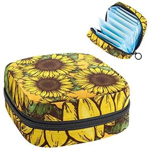 Maandverband Opbergtas, Periode Kit Bag voor School, Menstruatie Cup Pouch, Maandverband Pads Organizer Bag, Retro Zonnebloemen