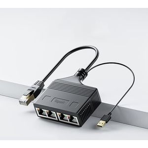 JMT RJ45 netwerkdistributeur 1 naar 3/4 Ethernet-adapter, internetkabelverlenger, RJ45-connectorkoppeling voor pc-laptop (1000 Mbps, 1 tot 4 mannelijk)
