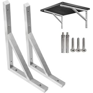 Plankdragers - Zilver - 2-pack - Zware Driehoekige Wandplankbeugels - 90° Haakse Beugel - 400mm