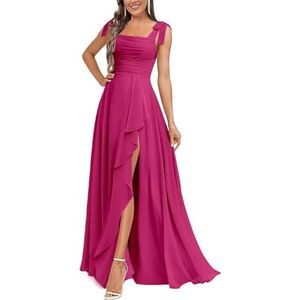 BRIGOW Dames Avondjurk Chiffon Bruidsmeisje Jurken met Split Ruches Lange Maid of Honor Floor Lengte Jurk BY028 BY028, Fuchsia, 46