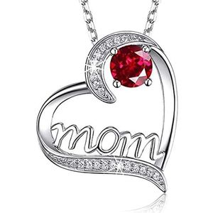 Malinsi Moeder Ketting dames - 2 kleuren steen - Rood Zilver - verstelbaar 45+5 cm - liefde - verjaardag - Moederdag cadeautje - cadeau voor haar - mama - vrouw (Rood | Zilver)