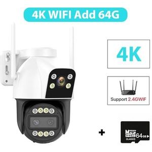 Bewakingscamera, 4G IP Camera Buiten 4K HD 10X Zoom Drie Lens Dual Screen Sim-kaart PTZ Camera Ai Tracking Video Surveillance CCTV Cam(4K WIFI Add 64G)