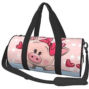 Cartoon Pig Gedrukt Ronde Duffel Bag Lichtgewicht Reizen Sporttas voor Mannen Vrouwen, Zwart, Eén maat