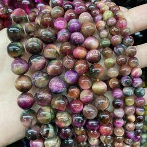 Natuursteen Blauwe Tijgeroog Kralen Ronde Losse Kralen 6 8 10 12mm Voor Sieraden Maken DIY Bedelarmband 15"" Groothandel-Roze tijgeroog-14mm 27 tot 28 stuks