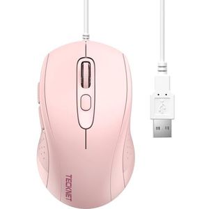 TECKNET 3600DPI Optical Business Mouse Ergonomische Bedraad Muis met 6 Knoppen, 4 Verstelbare DPI-niveaus, USB-Plug & Play, voor Laptop/PC/Mac - Roze