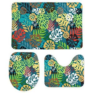 Zomer exotische bloemen tropische palm badkamer tapijten set 3 stuks antislip badmatten wasbare douchematten vloermat sets 50 cm x 80 cm