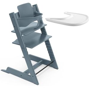 Stokke Tripp Trapp kinderstoel (Fjordblauw) - Incl. Stokke dienblad (wit), Tripp Trapp stoel, en babyset 2 voor kinderen van 6-36 maanden - verstelbaar en ergonomisch