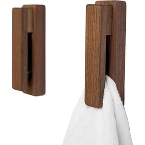JINMURY Moderne houten handdoekhouders - Set van 2 zelfklevende handdoekhaken hout wandgemonteerde handdoekhouder woondecoratie - duurzaam, eenvoudige installatie, houdt handdoek stevig vast (walnoot)
