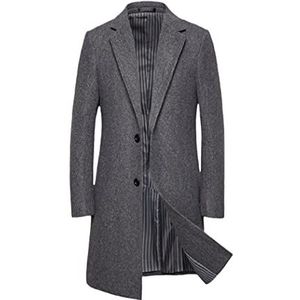 Mannen Wol Jas Herfst Winter Effen Kleur Eenvoudige Mengt Business Casual Trench Jas Overjas Windbreaker, DARK GRIJS, 5XL