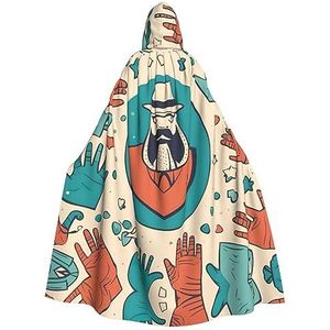 SSIMOO Hand en gelukkige vaderdag volwassen mantel met capuchon, verschrikkelijke spookfeestmantel, geschikt voor Halloween en themafeesten