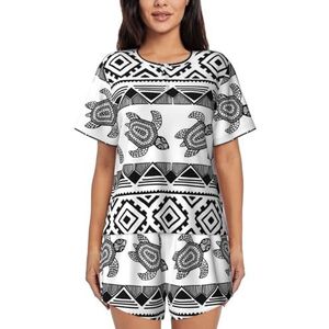 JIAWUJYNB Pyjamaset met etnische schildpad met gestreepte print voor dames met korte mouwen - comfortabele korte sets, nachtkleding met zakken, Zwart, XL