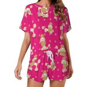 Poedel Hond Zachte Womens Pyjama Korte Mouw Pyjama Loungewear met Zakken Gift voor Thuis Strand 5XL