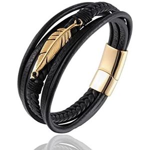 Bracelets Classic Punk Feather Accessories Multilayer Leather Bracelet Glamour Men Rock Prom Jewelry(Color:Gold)