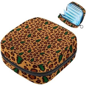 MUOOUM Kerstboom Luipaard Maandverband Opbergtas Menstruatie Pad Tas Draagbare Menstruatie Cup Pouch met Rits voor Tiener Meisjes Vrouwen Dames