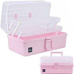 Creahaus 33 cm 3-laags multifunctionele opbergdoos met compartimenten - plastic gereedschapskist, medicijnorganizer, haaraccessoireshouder, naaidoos met 2 trays (roze)