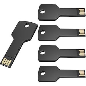 Uflatek USB-sticks, 4 GB, sleutelvorm, geheugenstick, 5 stuks, USB 2.0, flashdrive, zwart, metaal, creatieve waterdichte geheugenstick, sleutel, gegevensopslag, cadeau voor cadeau, 5 stuks