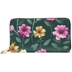 AthuAh Mooie paarse bloemenvrouwenlange portemonnee, reisportemonnee en lange portemonnee met grote capaciteit, portemonnee met rits, 19 × 10,5 cm, Zwart, Eén maat