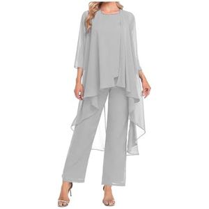 Moeder van de Bruid - Broekpak - Zilver - 3-delig - Chiffon