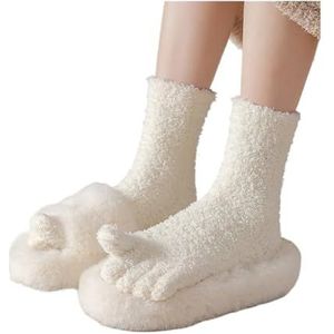 YIJIANUO Herfst Winter Vrouwen Thicken Coral Fleece Vijf Vinger Sokken Zachte Midden Buis Sokken Thuis Vloer Slapen Sokken Split Teen Sokken, Donkere koffie, One size