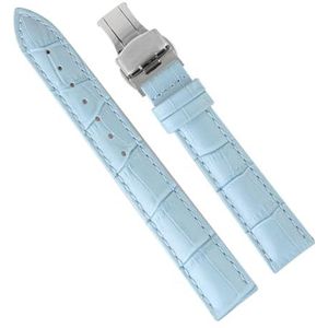 dayeer Dames lederen horlogebanden voor PP Horlogeband voor Omega Horlogeband voor Tissot Lady-armband (Color : Bright blue silver, Size : 16mm)